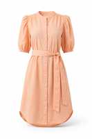 Robe midi bohème tendance couleur pêche en lin/coton pour femme, respirante, écologique, à manches courtes, ceinturée, style vintage naturel