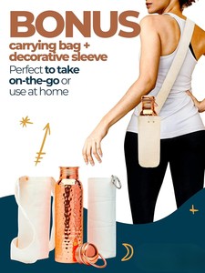 Authentic Ayurvedic Copper <b>Water</b> <b>Bottle</b> <b>With</b> <b>Handle</b> 34 oz/1000 ml Lab-Tested Leak-Proof Includes Free Sleeves & Carrying Bag - Product Image 4