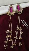 Boucles d'oreilles manchette ethniques Paisley pour femme, en laiton et alliage de zinc plaqué or, ornées de perles et de pierres Kundan, de haute qualité, style traditionnel et tendance, idéales comme cadeau