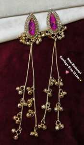 Pendientes de aro de latón y aleación de zinc chapados en oro con perlas y Kundan, de alta calidad, estilo étnico Paisley, a la moda, para mujer, ideales como regalo. - Product Image 6