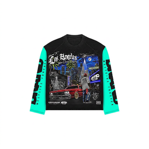 เสื้อยืดแขนยาวสีดำสำหรับผู้ชาย สไตล์สตรีทแวร์ พิมพ์ลายเมืองลอสแอนเจลิส คอกลม ทรงปกติ ผ้าคอตตอนเจอร์ซีย์ - Product Image 6