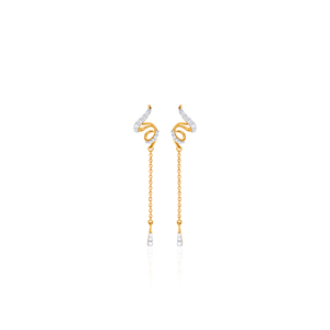 Boucles d'oreilles tendance en diamant, plaquées or jaune de haute qualité, avec chaîne ondulée et micro-pavé de diamants de laboratoire - Product Image 1