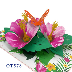 Best Price Top Trending Hibiscus Bloom 3D Pop Card Custom Design <b>Handmade</b> <b>Paper</b> Crafts Hanoi Offset Printing Mother's Day - Product Image 4