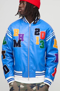 Veste universitaire en peau de mouton de haute qualité OEM en gros pour hommes avec logo sur le devant, imperméable, coupe-vent, fabriquée au Pakistan - Product Image 3