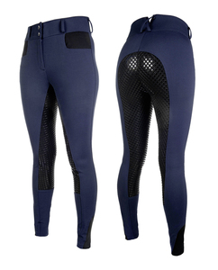 Pantalon d'équitation taille haute pour femme, couleur unie, coupe ajustée, poches personnalisées, polyester, cuir PU respirant - Product Image 1