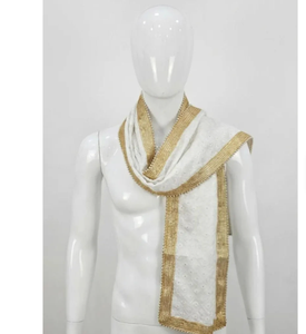 Patka en or blanc avec bordure de perles, étole de mariage indienne traditionnelle, dupatta 2,5 m - Product Image 2