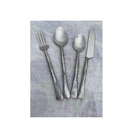Ensemble de couverts vintage en acier inoxydable avec poignée en laiton, écologique, compatible lave-vaisselle, bord droit, 4 pièces, luxe (cuillère, fourchette, couteau)