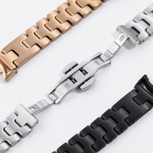 Correa de Reloj de Acero Inoxidable con Hebilla de Mariposa para Xiaomi Mi <span class=keywords><strong>Band</strong></span> 8/9/10, Correa de Metal con Patrón <span class=keywords><strong>H</strong></span> para Mi <span class=keywords><strong>Band</strong></span> 10/9/8 - Product Image 3