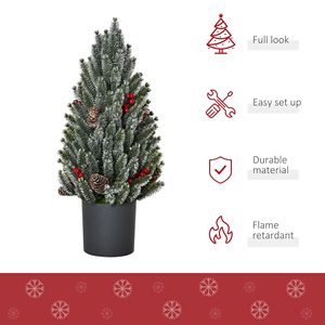 High Quality 1.5ft <b>Tabletop</b> Christmas <b>Tree</b> Flocked Warm White Green PVC Indoor Use Featuring Cranberries Pinecones Standing Base - Product Image 4