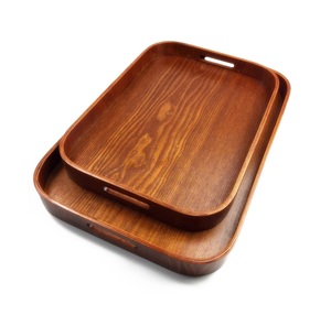 Plateau en bois élégant avec finition à grain naturel pour servir des boissons, des petits-déjeuners, des collations, des desserts et des arrangements de table. - Product Image 6