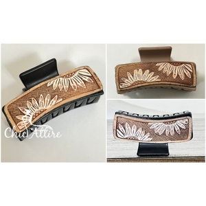 Pinza de Pelo de Cuero con Diseño de Girasol Hecha a Mano OEM ODM para Mujer, Diseño Personalizado, Accesorio Multifuncional para el Cabello de Uso Diario para Niñas - Product Image 1