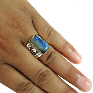 Bague en argent sterling 925 style bohème avec pierre précieuse labradorite bleue pour homme, bijoux parfaits pour mariage ou fête, vente en gros. - Product Image 3