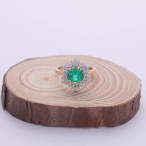 IGI Certified Round Cut Emerald Sunburst Halo Diamond Ring in <b>Solid</b> 925 Sterling <b>Silver</b> - Product Image 5