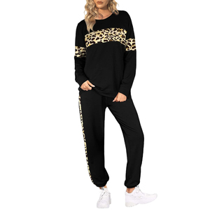 Women <b>Leopard</b> <b>Print</b> Tracksuit Set Black Full Sleeve Crew Neck Casual Sweatshirt Joggers Two Piece Outfit Autumn Wear - Product Image 6