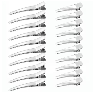 Pinces à cheveux professionnelles en métal argenté, type bec de canard, haute tension, pour sectionnement et séparation en salon, accessoires de coiffure pour coiffeur - Product Image 1