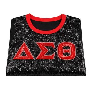 Maglietta Nera con Paillettes Delta Sigma Theta per Donne, Vestibilità Comoda, Tessuto Premium, Abbigliamento Casual per Confraternite Greche - Product Image 6