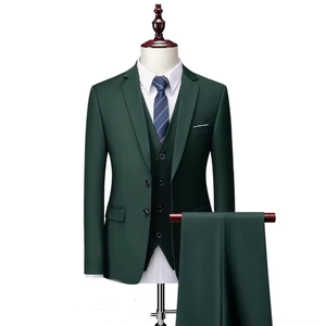 Costume trois pièces bleu clair pour homme, coupe ajustée, tenue de cérémonie professionnelle, simple boutonnage, col à revers, infroissable, en polyester - Product Image 5