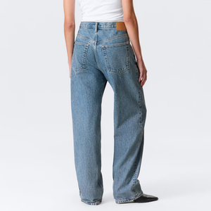 Jean baggy décontracté pour homme en denim délavé, taille haute, en coton mi-lourd, avec braguette boutonnée, bleu clair - Product Image 3