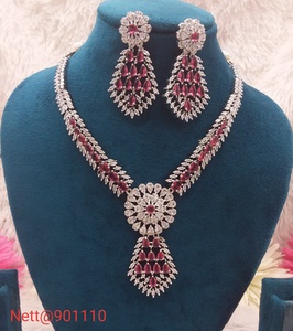 <b>Silver</b> Plated Zircon Necklace and Earring <b>Set</b> Women Classic Flower Design Wedding Jewelry <b>Sets</b> - Product Image 1