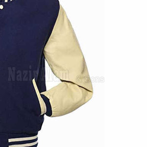 Veste Letterman pour homme avec manches en cuir, corps en laine, fermeture à boutons-pression sur le devant, style streetwear, veste Letterman personnalisée avec manches en cuir pour homme - Product Image 5