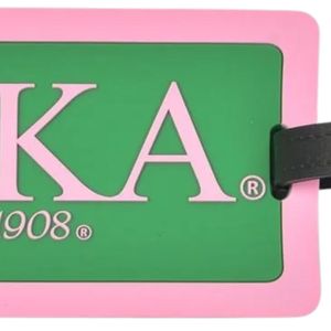 AKA Pink Green Embossed Luggage Tag for Women Travel <b>Suitcase</b> Bag Identification Label with Adjustable <b>Strap</b> Sorority Travel - Product Image 4