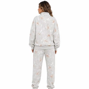 <b>Women</b> Tracksuit Floral Print quarter Zip Pullover Drawstring Sweatshirt <b>Jogger</b> Pants Two Piece Set Jungle <b>Camo</b> Ladies Sets - Product Image 2