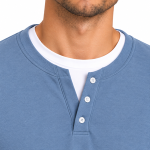 <b>Men</b> Winter Knitted <b>Long</b> <b>Sleeve</b> <b>Henley</b> Pajama Set Casual Blue Sleepwear Cotton Blend Button Collar Loungewear Indoor Homewear - Product Image 6