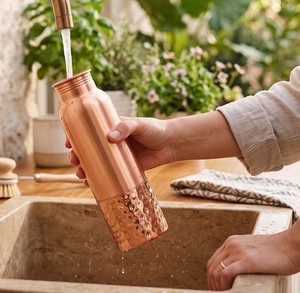 High Finished Pure <b>Copper</b> Water <b>Bottle</b> Aesthetic Metal <b>Drinking</b> <b>Bottle</b> For Homes Offices Yoga Vintage Ayurvedic Drink Vessel - Product Image 2
