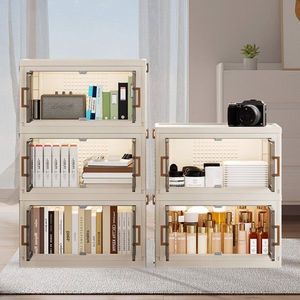 1-Piece Two-Tier Folding Organizer with Clear Lid and Door Wheels <b>Collapsible</b> Plastic <b>Storage</b> <b>Box</b> Small Organizer - Product Image 5