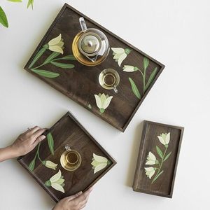 Bandeja de Servir de Madera Pintada a Mano, Bandeja Rectangular de Madera de Mango Premium para Servir Aperitivos, Té, Café y Desayuno en Casa - Product Image 5