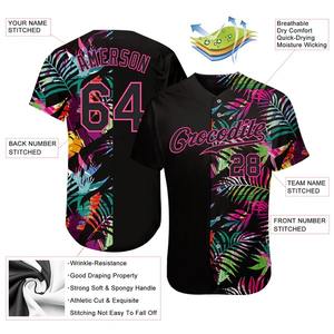 Camiseta de Fútbol Personalizada con Diseño 3D de Hojas de Palma Tropicales en Negro y Rosa, Uniforme Deportivo de Equipo Auténtico y Transpirable - Product Image 5
