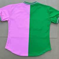   Camiseta de Béisbol para Mujer, Diseño Mitad y Mitad, con Letras Griegas Bordadas, Premium, con Botones, Estilo Deportivo