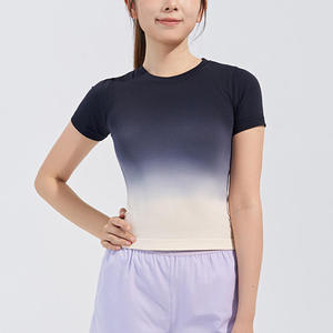 Camiseta Deportiva Ajustada para Mujer, Manga Corta, Básica, Elástica, Transpirable, de Secado Rápido, Color Sólido - Product Image 2