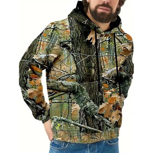Sweat-shirt à capuche camouflage coupe classique en polyester imprimé, décontracté, respirant, avec poches, idéal pour l'automne - Product Image 1