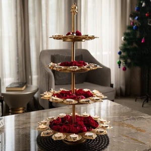 Gold-Finished Crystal Copper Metal <b>Tea</b> <b>Light</b> Holder Fancy Diwali Wedding Decorative Centerpiece Home Candle Holders Lanterns Jar - Product Image 1