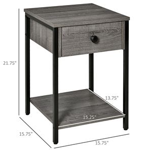 Tavolino Laterale Industriale Grigio con Ripiano e Cassetto per Soggiorno o Camera da Letto - Product Image 3
