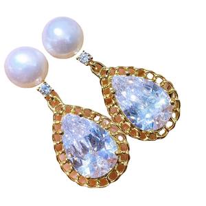 Boucles d'oreilles pendantes en perles d'eau douce rétro françaises élégantes de 7-8 mm, style goutte d'eau scintillante - Product Image 5