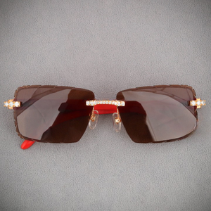 <b>Rimless</b> Rectangle <b>Sunglasses</b> Rose Gold Frame Crystal Accents UV400 Protection Unisex Adult Luxurious Style - Product Image 1