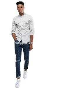 Camisa vaquera en blanco para hombre, Camisa de algodón liso con Logo Oem, talla americana, cuello redondo, alta calidad, impresión personalizada, azul, 100 - Product Image 1