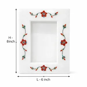 Stone Era SE-192 Luxury White Marble Photo <b>Frame</b> 8x6 Inch Carnelian Floral Handmade Decorative <b>Design</b> for Home Decor <b>Wall</b> Mount - Product Image 3
