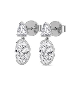 Boucles d'oreilles pendantes opulentes en or rose 9 carats avec diamants de laboratoire taille bouclier et ovale de 5,23 CTW - Product Image 4
