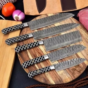 Custom Hand Forged Damascus Steel Chef <b>Knife</b> <b>Set</b> Pakka Wood Handle <b>Sharp</b> Blade for Daily Kitchen Use Vegetable Cutting - Product Image 4