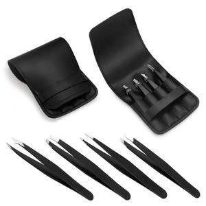 Pince à épiler RMI noire avec revêtement en poudre, en acier inoxydable, pointe argentée mate et 4 pinces à épiler à pointes différentes / Étui magnétique noir - Product Image 3