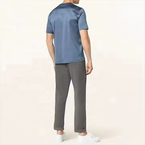 T-shirts pour hommes à manches courtes, coupe classique, en coton mercerisé tricoté, col rond, décontractés, solides, en promotion - Product Image 2