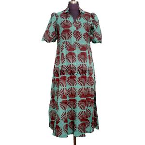 Vestido midi de algodón puro para mujer, estilo canguro, con estampado de conchas hecho a mano, moderno, dulce, línea A, para uso diario, informal o de fiesta. - Product Image 3