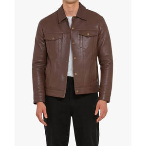 Chaqueta de Cuero PU Personalizada para Hombre, Estilo Casual Elegante, Resistente al Viento, con Cuello Bordado, Cierre de Cremallera, Estilo Urbano, Servicio OEM - Product Image 1