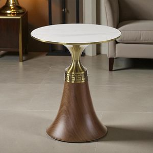 Table basse ronde moderne avec plateau en marbre et structure en métal, design industriel, personnalisable, mobilier de salon contemporain, décoratif - Product Image 4