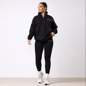 Conjunto Deportivo Negro Premium XD2GYM, Sudadera con Cierre de Cremallera y Leggings Oversize con Bordado, Ropa Deportiva, Ropa Activa, Ropa Deportiva para Gimnasio - Product Image 1