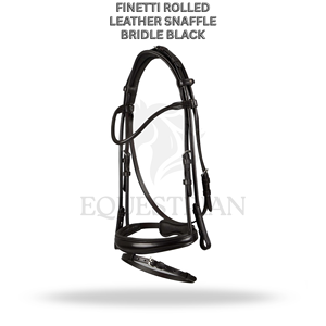 FINETTI <b>ROLLED</b> <b>LEATHER</b> SNAFFLE BRIDLE BLACK FULL SIZE ENGLISH RIDING BRIDLE FOR HORSE COMFORT - Product Image 2