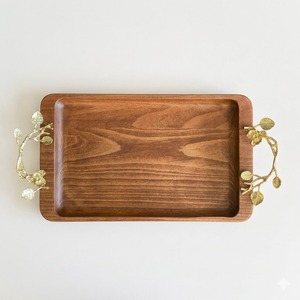 Elegant Wooden Table Top Sweets Serving <b>Tray</b> With Highest Quality Gold Handles Natural Wood Serving Platter For Fruits & <b>Snacks</b> - Product Image 6